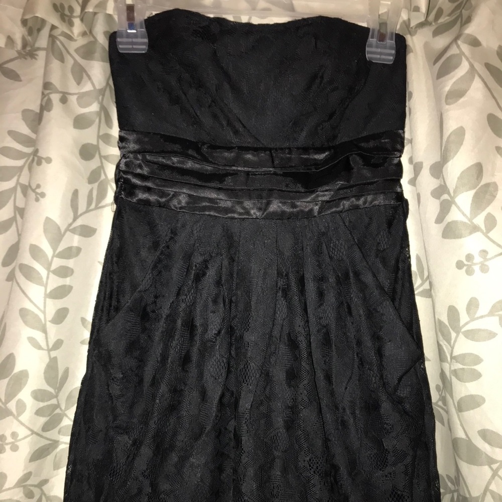 Black lace strapless mini dress